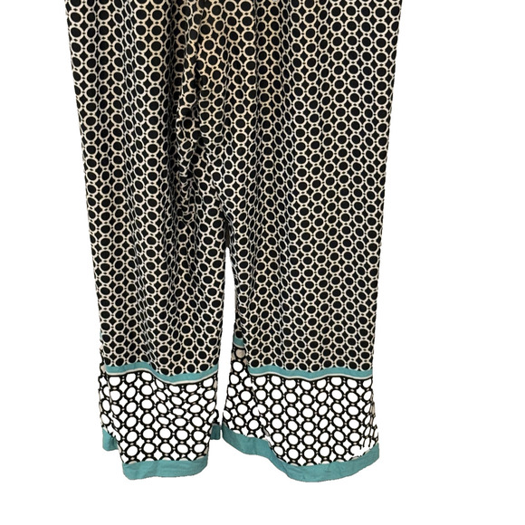 Tacera Jumpsuit Women 2X Geo Circle Print Sleeveless Zip Front Wide Leg Teal Blk - Picture 4 of 6